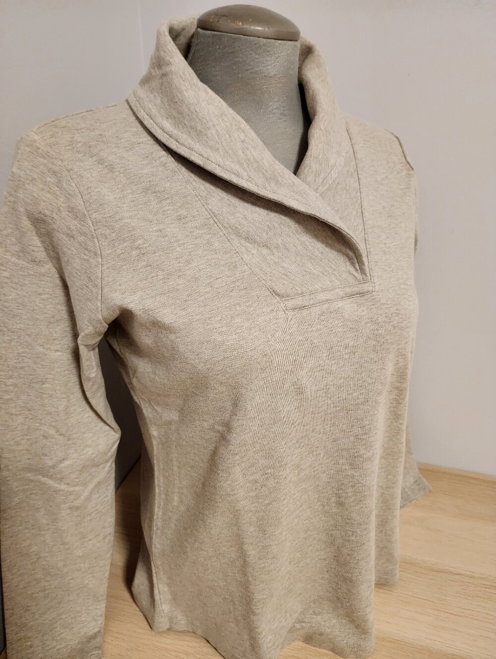 L.L. Bean Shawl Collar 100% Cotton Sweatshirt Oatmeal Beige S Minimalist